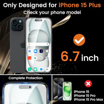 Lesakit 4+4 Pack Privacy Screen Protector for iPhone 15 Plus 6.7-Inch with 4 Pack Camera Lens Protector, Anti Spy Tempered Glass Film 9H Hardness Case Friendly - size: iPhone 15 Plus