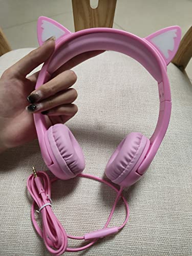 Olyre Kids Cat Ear Headphones, Girls Wired Headset, Audio Sharing Jack, Mic - color: All-Pink