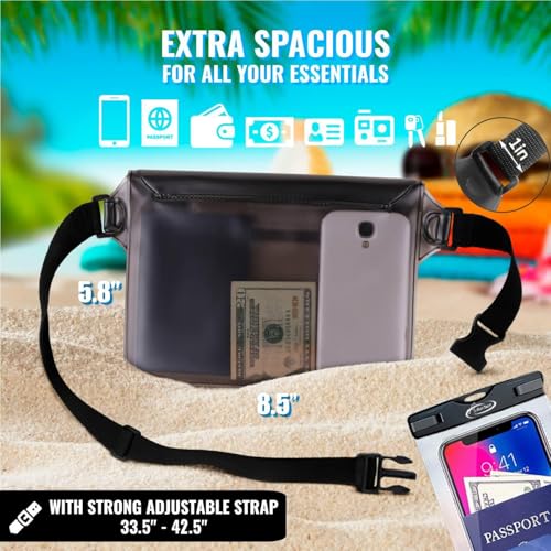 AiRunTech Waterproof Fanny Pack,Waterproof Phone Pouch for iPhone 16 15 14 13 12 11 Pro Max,IPX8 Dry Bag for Snorkeling Beach Cruise Kayaking Pool Swimming(Two Phone Cases+Two Waist Bags Set) - color: 2 * phone cases(black) + 2 * fanny packs(black+gray),