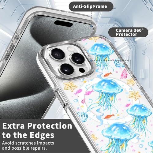 VisEnt Clear Case for iPhone 15 Pro, Magnetic Phone Case, Transparent Slim Cover, Military Grade Protection, Shockproof, Anti-Yellowing, Scratch Resistant, Blue Jellyfish Ocean - color: Blue Jellyfish Ocean, size: Iphone 15 Pro