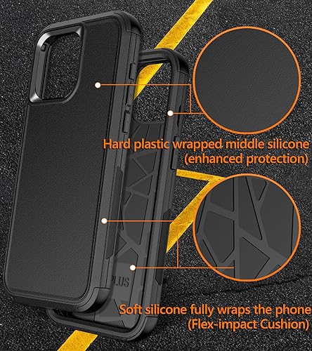 Diverbox for iPhone 15 Pro Case [Shockproof] [Dropproof] [Tempered Glass Screen Protector ],Heavy Duty Protection Phone Case Cover for Apple iPhone 15 Pro 6.1 inch (Black) - color: Black