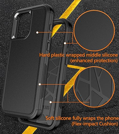 Diverbox for iPhone 15 Pro Case [Shockproof] [Dropproof] [Tempered Glass Screen Protector ],Heavy Duty Protection Phone Case Cover for Apple iPhone 15 Pro 6.1 inch (Black) - color: Black