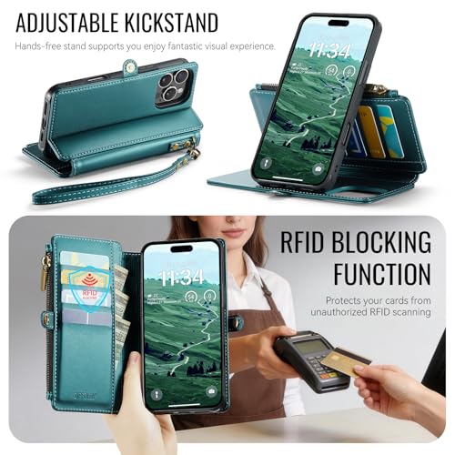 for iPhone 16 Pro Max - Phone Case Wallet Magnetic, Turquoise - color: Turquoise, size: iPhone 16 Pro Max