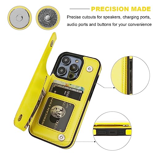 ONETOP for iPhone 14 Pro Wallet Case with Credit Card Holder,Yellow | Kickstand,ID/Cash Holder,Case Wallet with Card Slots,Double Magnetic Clasp,Durable PU Leather Shockproof Cover for Women Men - color: Yellow