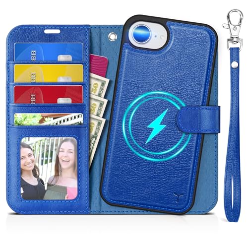 TUCCH 2-in-1 Removable Wallet Case for iPhone 17e/16e (6.1"), Klein Blue | RFID Blocking, 4 Card Holders, Kickstand, Wrist Strap, Wireless Charging, Shockproof TPU, PU Leather, Magnetic, Flip Cover - color: Klein Blue - Textured
