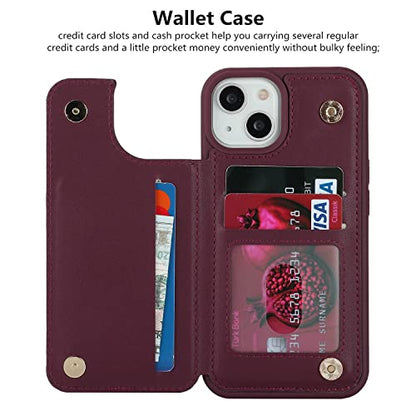 iCoverCase Compatible with iPhone 14 Case with Card Holder, Wallet Case for Women Men RFID Blocking PU Leather Protective Phone Case 6.1 Inch (Wine Red) - color: Wine Red