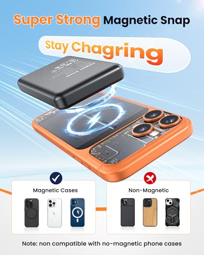 for Magsafe Battery Pack 12000mAh Magnetic Power Bank Portable Charger USB C 20W Fast Charging Wireless Charger Travel Essential for iPhone 16/15/14/13/12 Series Grey - color: Grey