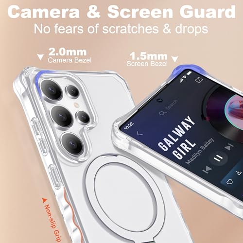 Compatible with Samsung Galaxy S25 Ultra Case 6.9'' Cute Wavy Frame with Magnetic Stand [Compatible with Mag-Safe] Military-Grade Translucent Phone Case for Women Girl, Translucent - color: Translucent, size: Samsung Galaxy S25 Ultra