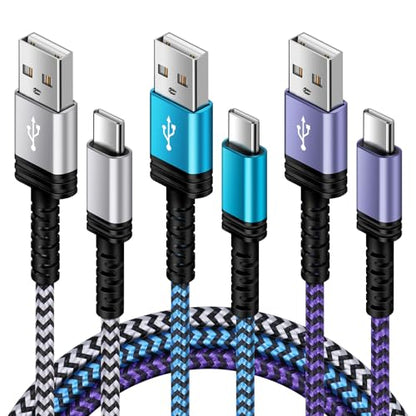USB C Charger Cable Fast Charger Phone Android Power Cord 5FT/3Pack Braided - color: White,Blue,Purple