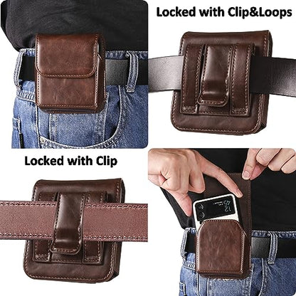 Holster for Samsung Galaxy Z Flip 7/6/5, Premium Leather Phone Pouch with Belt Clip Belt Case for Motorola Razr Plus, Moto Razr -Coffee - color: Coffee