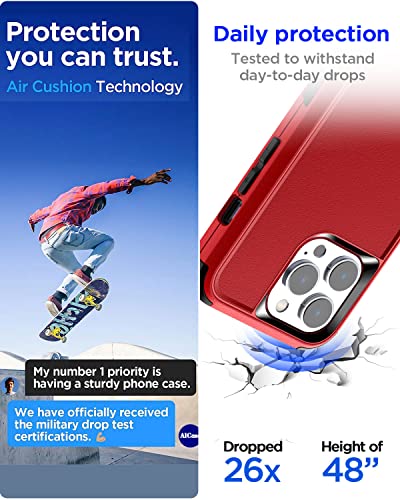 AICase for iPhone 14 Pro Max Case(6.7")Case,Heavy Duty 3-Layer Rugged Pocket-Friendly Phone Cover,Durable Military Grade Protection Shockproof/Drop Proof/Dust-Proof Protective for iPhone 14 Pro Max - color: Red