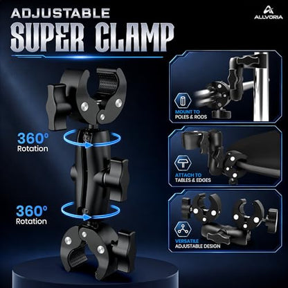 Premium 3in1Umbrella Clamp for Chairs Strollers Boats & Kayaks Adjustable Mounting Bracket for Umbrella Camera & Phone Durable Anti Slip Trolling Motor Stabilizer for Outdoor Hands Free Use
