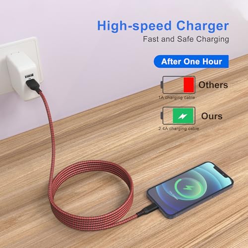 26FT/8M Extra Long iPhone Charger Cord, [Apple MFi Certified] Nylon Braided Lightning Cable 2.4A, Fast Charging Long iPhone Charger Cord for iPhone 14 13 12 11 Pro Max/XS/XR/iPad