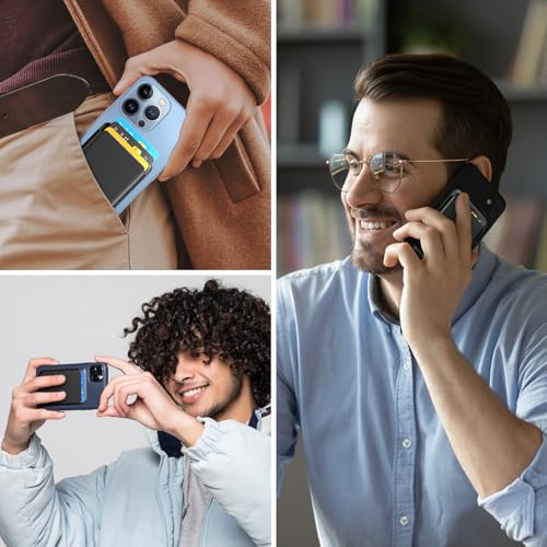 2 Pack Phone Card Holder, Premium Leather Wallet Stick on, Adhesive Credit Card Holder for Case, Sticky Wallet for Back of Cover, Android Cell Phone, iPhone, Fit 4 Cards, Black&Blue - color: Black&Blue