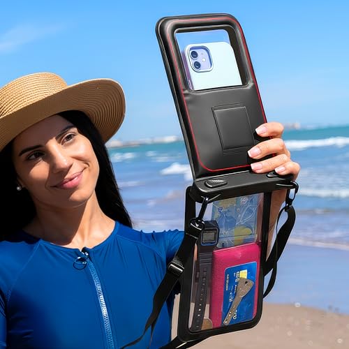 AQUAVAULT Floating Waterproof Phone Pouch, IPX8 Underwater, Large, 2 Pack | Underwater Phone Pouch with Dual Compartment for Phone & Valuables, Armband + Lanyard, Fits iPhone 17/16/15 Pro Max, S26/S25 - color: Black and Yellow