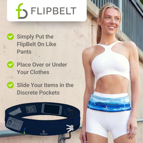 FlipBelt Zipper Running Belt, Waist Pack for Fitness and Running, US Company - color: Midnight Blue, size: Small