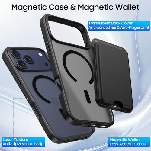Magnetic for iPhone 17 Pro Max Wallet Case with Card Holder Black | Compatible with MagSafe, Shockproof Phone Cover with Detachable RFID Blocking Credit Card Slot, Black - color: Black, size: iPhone 17 Pro Max