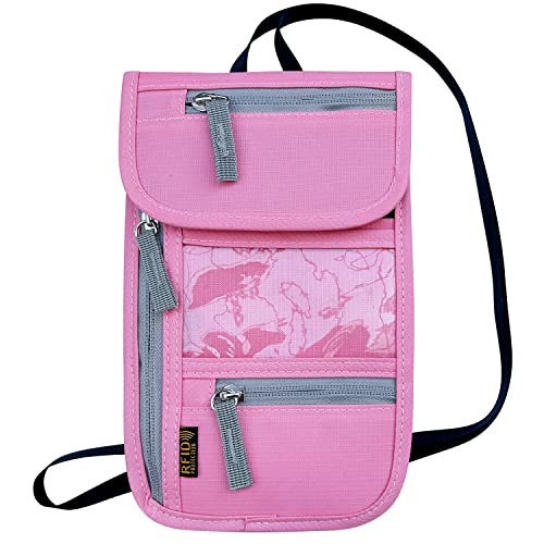 Travel Neck Wallet, RFID Blocking Passport Holder with Adjustable Neck Strap for Men and Women to Keep Cash, Credit Cards and Travel Documents Safe - Pink - color: Pink