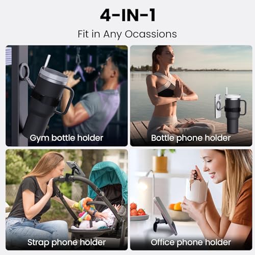 Magnetic Phone Holder for Stanley Cup,Adjustable Water Bottle for Gym,Phone Stand Fit for iPhone with Magsafe,Universal Holder Mount for Stanley Owala Yeti Tumbler Hydrojug 16-60oz,Gym,Stroller