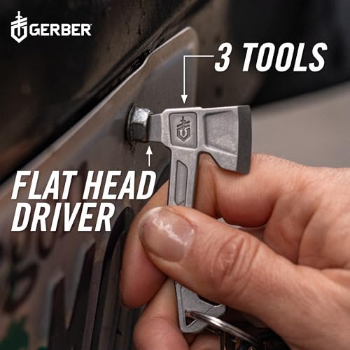 Gerber Hatchet 3-in-1 EDC Keychain Multitool, Bottle Opener, Silver - color: Silver