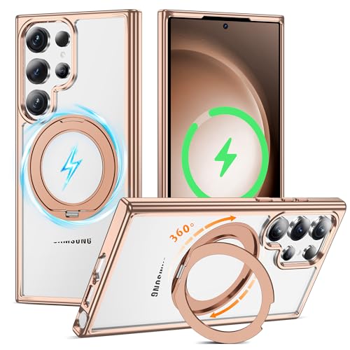 Compatible with Clear Samsung Galaxy S23 Ultra Case with 360° Invisible Magnetic Ring Stand [Compatible with Mag-Safe] Shockproof Plating Phone Case,Desert Gold - color: Desert Gold, size: Samsung Galaxy S23 Ultra
