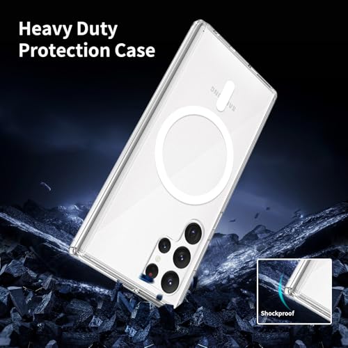 for Samsung Galaxy S22 Ultra Case Magnetic, [Compatible with Magsafe] 6.8-Inch Slim Fit Transparent Protection Wireless Charging Shockproof Anti-Slip TPU and PC Protective Phone Cover, Clear - color: Clear Magnetic
