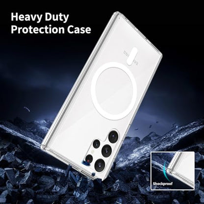 for Samsung Galaxy S22 Ultra Case Magnetic, [Compatible with Magsafe] 6.8-Inch Slim Fit Transparent Protection Wireless Charging Shockproof Anti-Slip TPU and PC Protective Phone Cover, Clear - color: Clear Magnetic
