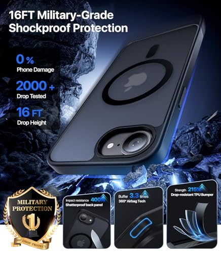 Eastinbox Magnetic iPhone 17e & 16e Case, Matte Protective Case, Black | Shockproof, Compatible with MagSafe, Military-Grade Protection, Anti-Yellowing, Phone Case for iPhone 17 e/16 e 6.1" - color: Black