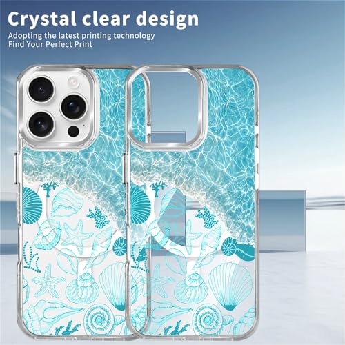 VisEnt Clear Case for iPhone 16 Pro, Magnetic Phone Case, Transparent Slim Cover, Military Grade Protection, Shockproof, Anti-Yellowing, Scratch Resistant, Ocean Wave Shell - color: Ocean Wave Shell, size: Iphone 16 Pro