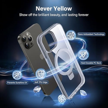 Magnetic Case for iPhone 13 Pro - [Built-in Invisible Stand] [Compatible with MagSafe] [Military Grade Drop Protection] Anti-Yellowing Hard Back Silicone Edge Cover, 6.1", Clear - color: Clear, size: iPhone 13 Pro 6.1''