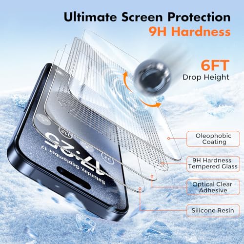 UNBREAKcable 3-Pack Screen Protector for iPhone 15 Pro Max Tempered Glass | Shatterproof, Easy Install, 9H Hardness, 99.99% HD Clear, Bubble-Free, Anti-Fingerprint, Scratch Resistant, Case Friendly - size: iPhone 15 Pro Max