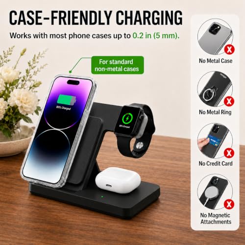 3 in 1 Charging Station,Wireless Charger Stand Multiple Devices for iPhone 17-8 Series,Apple Watch 11-2 SE and Ultra Series, Airpods 4 3 Pro