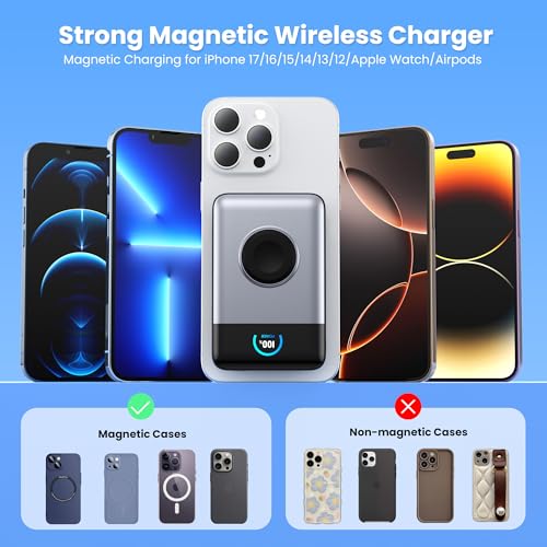 Ekrist Magnetic Portable Charger 10800mAh for MagSafe with Built-in Cable,iWatch Charger,Wireless Power Bank Travel Essentials,25W Fast Charging Battery Pack for iPhone 17/16/15/14,Apple Watch(Sliver) - color: Sliver