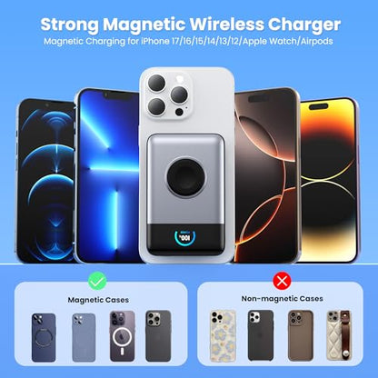 Ekrist Magnetic Portable Charger 10800mAh for MagSafe with Built-in Cable,iWatch Charger,Wireless Power Bank Travel Essentials,25W Fast Charging Battery Pack for iPhone 17/16/15/14,Apple Watch(Sliver) - color: Sliver