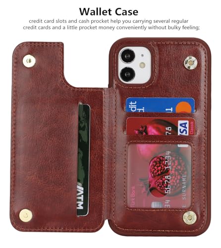 iCoverCase Compatible with iPhone 11 Case with Card Holder, Wallet Phone Case for Women Men RFID Blocking PU Leather Protective Case 6.1 Inch (Dark Brown) - color: Dark Brown