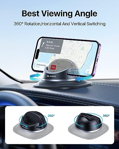 andobil 2026 Upgraded Car Phone Holder Mount, Ultra Stable & Silicone Phone Holders for Your Car 360° Rotatable Dashboard Cell Phone Holder Mount for iPhone 17 Pro Max/16/15/14/13/12/ Samsung