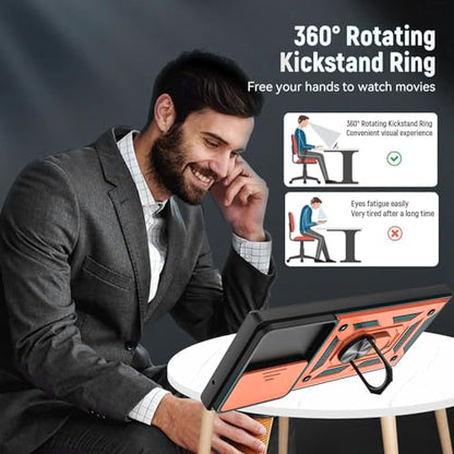 for Galaxy Note 20 Ultra Case, with Self Healing Flexible TPU Screen Protective [2 Pack] & Slide Camera Cover, 360°Rotation Ring Kickstand [Military Grade] Case. (Rose Gold) - color: N-Rose Gold