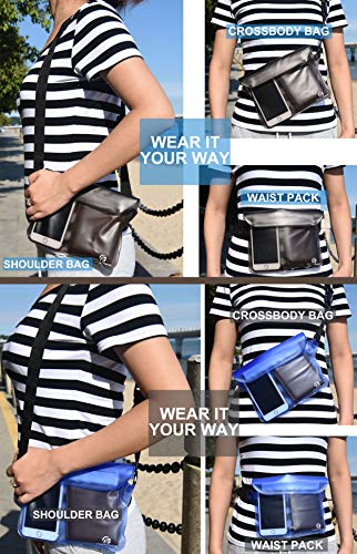 Freegrace Waterproof Pouches with Waist Strap / Pouch Case Bundle Set- Keep Your Phone & Valuables Dry and Safe - Waterproof Dry Bags for Boating Swimming Snorkeling Kayaking Beach Water Parks Pool - color: Gray + Blue