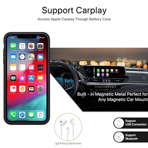 Upgraded 10000mAh High Capacity Rechargeable Portable Protective Extended Charger for iPhone 11 Pro Max (6.5 inch) - Compatible with iPhone 11 Pro Max - Charging Case & Carplay (Black)
