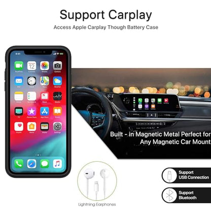 Upgraded 10000mAh High Capacity Rechargeable Portable Protective Extended Charger for iPhone 11 Pro Max (6.5 inch) - Compatible with iPhone 11 Pro Max - Charging Case & Carplay (Black)