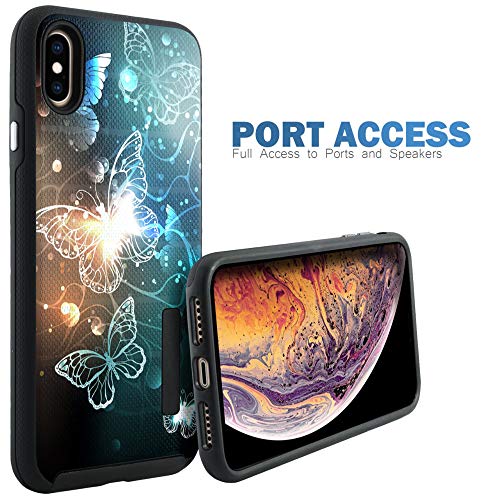 CasesOnDeck Case Compatible with [Apple iPhone X | iPhone Xs][Grip Tactical] iPhone Xs Hybrid Bump and Drop Protection Case Slim Fit Dual Layer Cover (Galaxy Butterfly) - color: Galaxy Butterfly