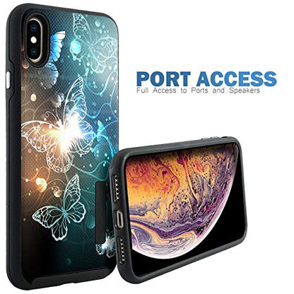 CasesOnDeck Case Compatible with [Apple iPhone X | iPhone Xs][Grip Tactical] iPhone Xs Hybrid Bump and Drop Protection Case Slim Fit Dual Layer Cover (Galaxy Butterfly) - color: Galaxy Butterfly