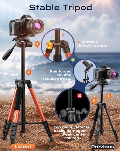 73" Camera Tripod for Camera and Phone, Aluminum Travel Tripod - color: Orange