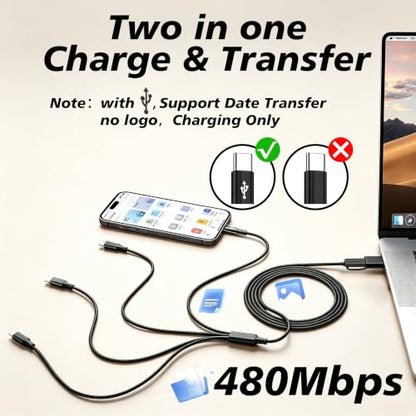 Awnuwuy Multi Charge Cable, 4FT 4-in-2, 4 USB C Ports for Type C Devices