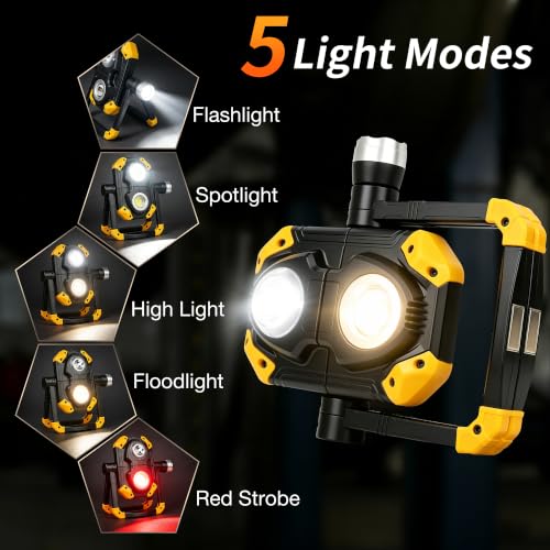 2-Pack 2500LM 3-in-1 Magnetic Rechargeable LED Work Light with Flashlight
