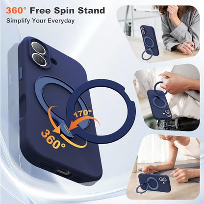 Case for iPhone 17 with 360°Spin Stand,6.3" Dark Blue | Magnetic 360°Spin Stand,Compatible with Mag-Safe,Soft Silicone 17 Case - color: Dark Blue, size: Iphone 17