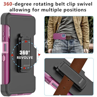 for Motorola Moto G 2026/2025 Case: for Moto G Play 2026 Case with Belt Clip Holster, Heavy Duty 3-Layer Military Grade Rugged Full Body Protection Cover (Wine/Pink) - color: Wine/Pink