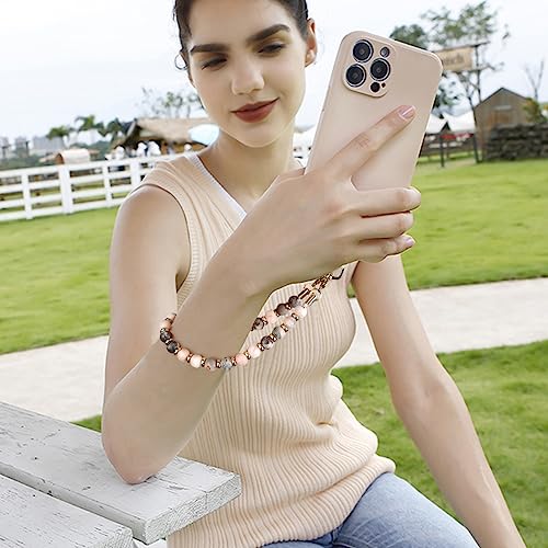 VICHUNHO Marble Beaded Phone Wrist Strap, Cellphone Lanyard with Tether Tab, Hands-Free Wristlet Bracelet - color: Pink Zebra Jasper