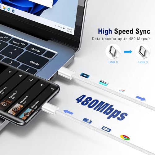 orseoose USB C to USB C Cable 6ft 2Pack 60w(3A) Fast Charging Braided Cord - size: 2pack-6ft
