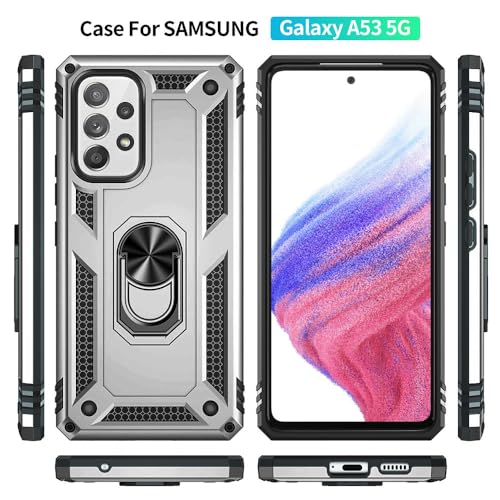 for Samsung A53 5G Case, Galaxy A53 5G Case with HD Screen Protector, [Military Grade 16ft. Drop Tested] Ring Shockproof Protective Phone Case for Samsung Galaxy A53 5G,Sliver - color: Samsung Galaxy A53 5G Case Sliver
